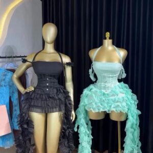 Corset Mini Dress with Ruffled Train